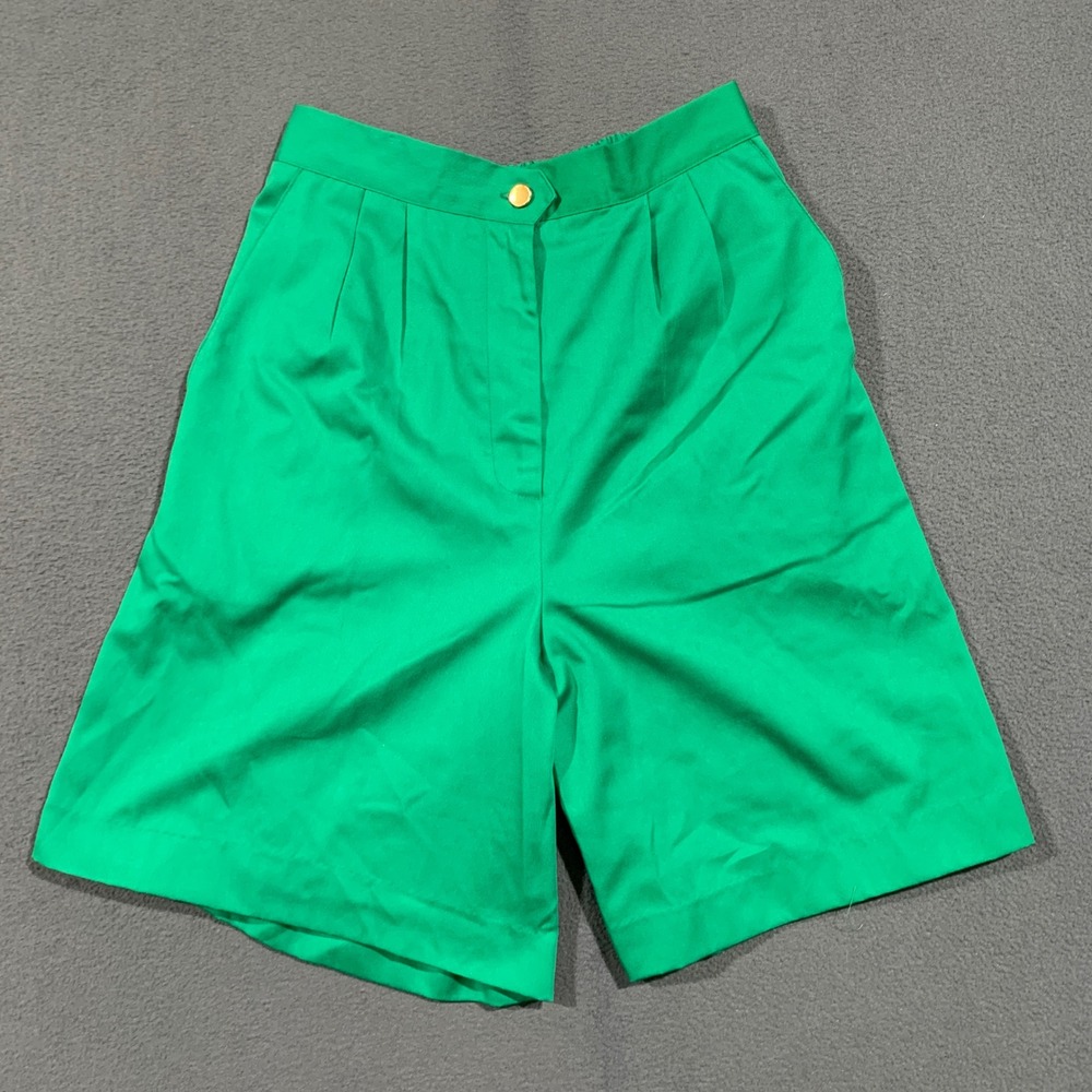 Joyce Shorts Women 10 Green Vintage High Waist Pleated Bermuda Trouser Retro 80s